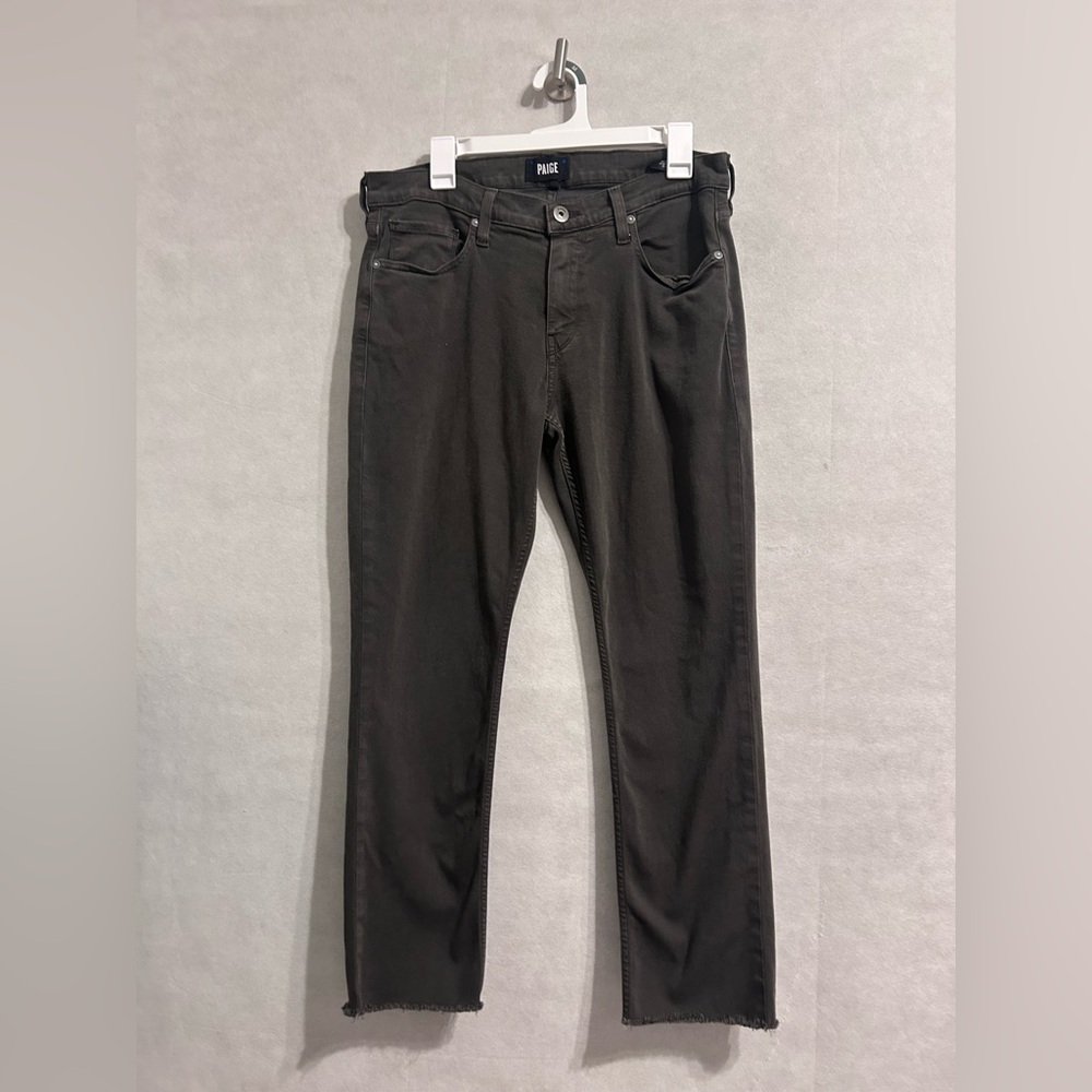 Paige olive denim jean size 33 women frayed hem stretchy embroiled flower